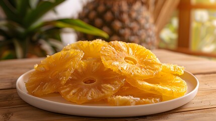 Wall Mural - Dried pineapple cut into thin slices and placed img