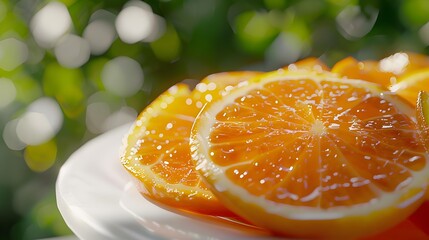 Canvas Print - Juicy orange close-up on the background img