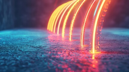 Poster - Bright arcs of light glow above a reflective surface, creating a captivating, futuristic atmosphere