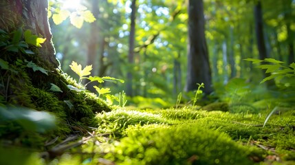 Poster - Mossy Forest Floor with Sunbeams.