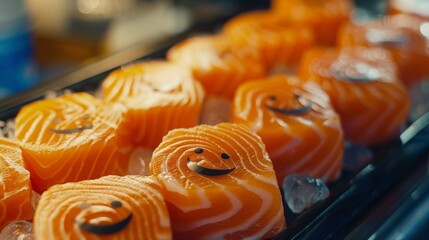 Wall Mural - healthy salmon meat with emoji, happy meal, joy, fun, 16:9