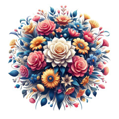 Wall Mural - A colorful bouquet of flowers is arranged in a circle