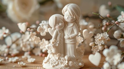 Sticker - A couple figurine surrounded by flowers. AI.