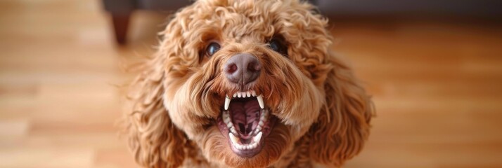 Wall Mural - A dog with its mouth open, showing its teeth. AI.