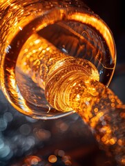 Poster - Golden liquid swirling in a glass. AI.