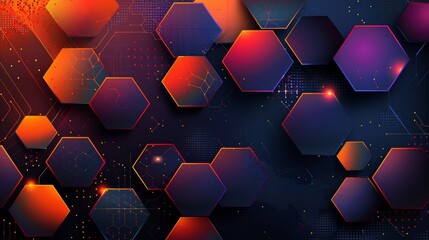 Poster - Futuristic 3D hexagon pattern backdrop with glowing geometric shapes