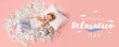 © Pixel-Shot - Banner for National Relaxation Day with sleeping little girl on wool and pillow