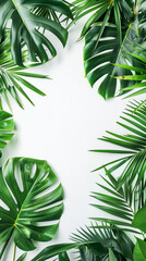 Wall Mural - Frame of green palm leaves, white background