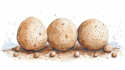 Wall Mural - Playful potato watercolor illustration features unique texture and vibrant colors, making it a perfect kitchen dcor item.