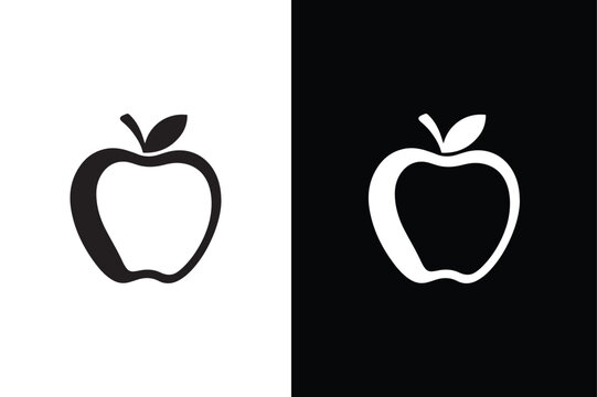 Apple Icon silhouette vector illustration.  Apple Icon on Flat black white Color background.