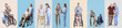 © Pixel-Shot - Collage of young caregivers and senior people on light and blue backgrounds
