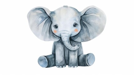 Poster - Adorable watercolor art of a baby elephant, showcasing its charm and innocence against a clean white backdrop. Perfect for kids