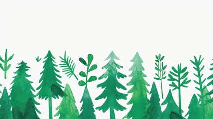 Sticker - Adorable watercolor scene depicting a serene forest with charming wildlife, perfect for a tranquil horizontal banner.