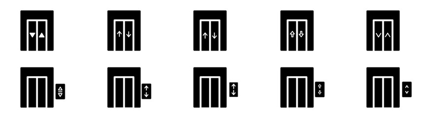 Poster - Elevator sign, black building doorway symbol. Black elevator, black elevator icons set. Vector graphic illustration.