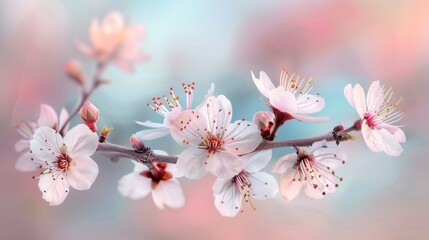 Sticker - Beautiful Spring Blossoms on a Tree Branch with Soft Pastel Background