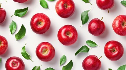 Poster - Seamless pattern of red apples isolated on a white background for a vibrant and fresh design.