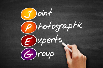 Fototapete - jpeg - joint photographic experts group acronym, concept on blackboard