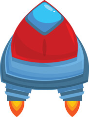 Poster - Cartoon spaceship flying in space with engine exhaust flames