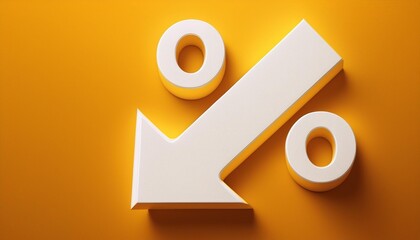 A bold arrow with a percentage symbol on a bright orange background, representing discount and savings concepts in marketing.