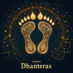 innovative abstract, banner or poster for Dhanteras with Goddess Maa Lakshmi Laxmi Charan for Indian dhanteras and diwali festival celebration