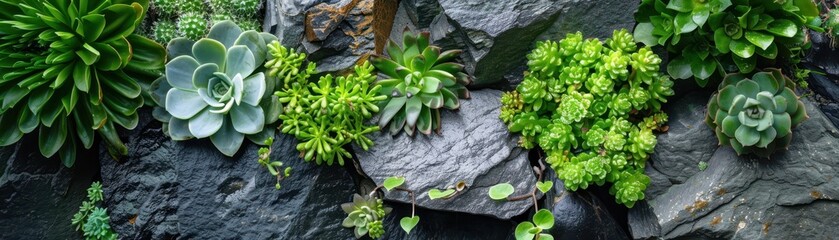 Poster - Succulents on a Rock Wall