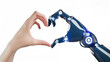 © May Thawtar - Hands of robot and man in heart shape. Concept of human robot relationships.