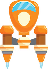 Poster - orange cartoon spaceship flying through space with blue engines firing