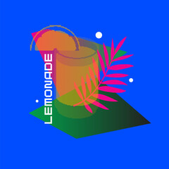 Fototapete - A bright summer illustration shows lemonade. Citrus fruit juice in a glass with abstract elements on the background. An image for your design.