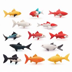 Wall Mural - Fish 3d realistic icon, mackerel draw shape, fishing symbol, tuna silhouette, salmon sign, color fish