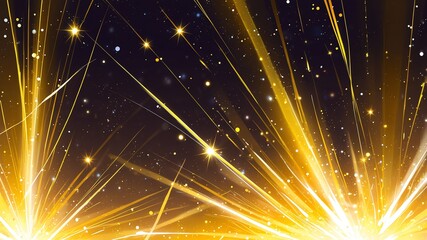 Wall Mural - yellow theme rays of light with dreamy cute sparkles and glitters stars abstract background anime cartoon illustration backdrop copy space