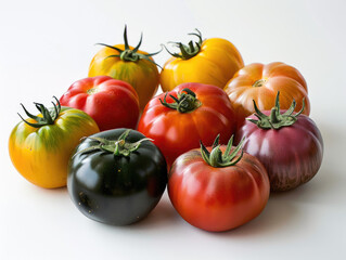 Heirloom Tomatoes on White Background, Colorful and Juicy Produce