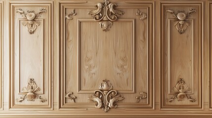  Traditional biege wood panel wall. Joinery in the interior. Background. 3d illustration.