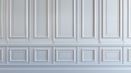 Wall Mural - White wood panels on a classic wall. Joinery in the interior. Background. 3d illustration. 