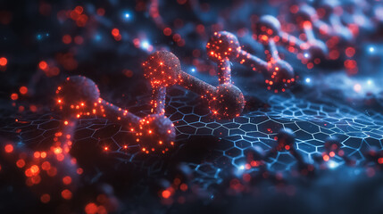 Poster - Science and biotechnology concept featuring a hexagon DNA network against a clean background, highlighting chemical interactions.