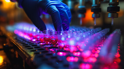 Poster - Technician or researcher at a biotechnology clinic involved in hands-on activities, showcasing biotechnology innovations and clinical research.