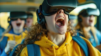 Excited Woman Wearing VR Headset.