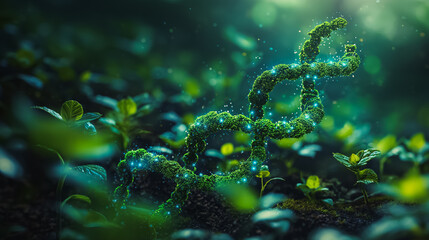 Wall Mural - Graphic of a plant with DNA strands, symbolizing green biotechnology and synthetic biology advancements.