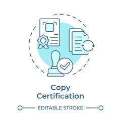 Copy certification soft blue concept icon. Document authenticity, legitimacy. Round shape line illustration. Abstract idea. Graphic design. Easy to use in infographic, presentation