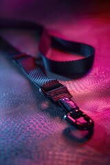 Aufkleber - A close-up shot of a lanyard with a bright red light shining in the background