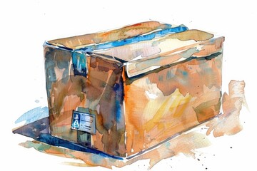 Poster - Watercolor illustration of a box on a table