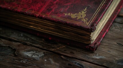 Aufkleber - A worn out book resting on a rustic wooden surface