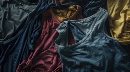 Wall Mural - A pile of clothes sits on top of a bed, possibly waiting to be put away or worn again