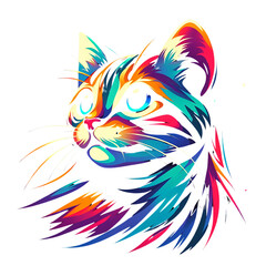 Colorful digital painting of a cat with vibrant colors and expressive eyes. Perfect for creative projects and artistic use.