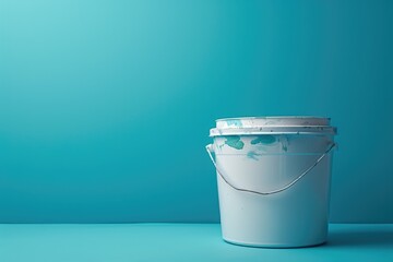 Wall Mural - A white bucket sits on top of a blue surface, ready for use