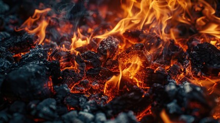 Poster - A close-up shot of a fire with intense flames