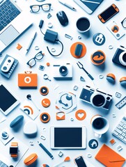 Poster - professional workspace filled with social media icons, emphasizing target audience in digital market