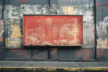 Poster - A single red door on the side of a brick building, possibly an entrance or exit