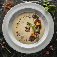 Wall Mural - Mushroom Cream Soup, Cappuccino Soup with Porcini Mushrooms and Truffles, Molecular Dish