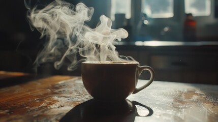 Wall Mural - cup of coffee with smoke