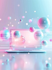 Poster - Minimalist digital background with laptop and online advertising visuals, highlighting strategies